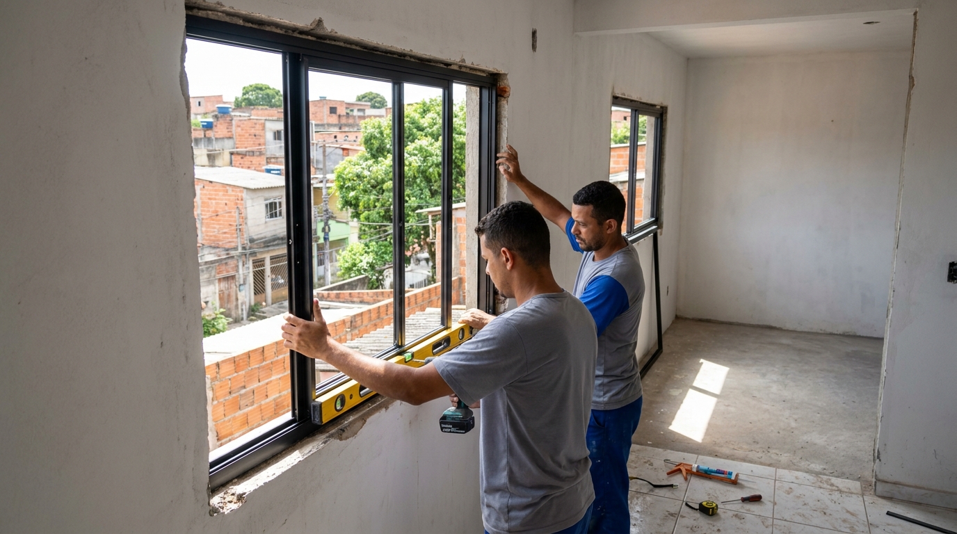 Esquadria de alumínio em obra em Ubatuba-SP